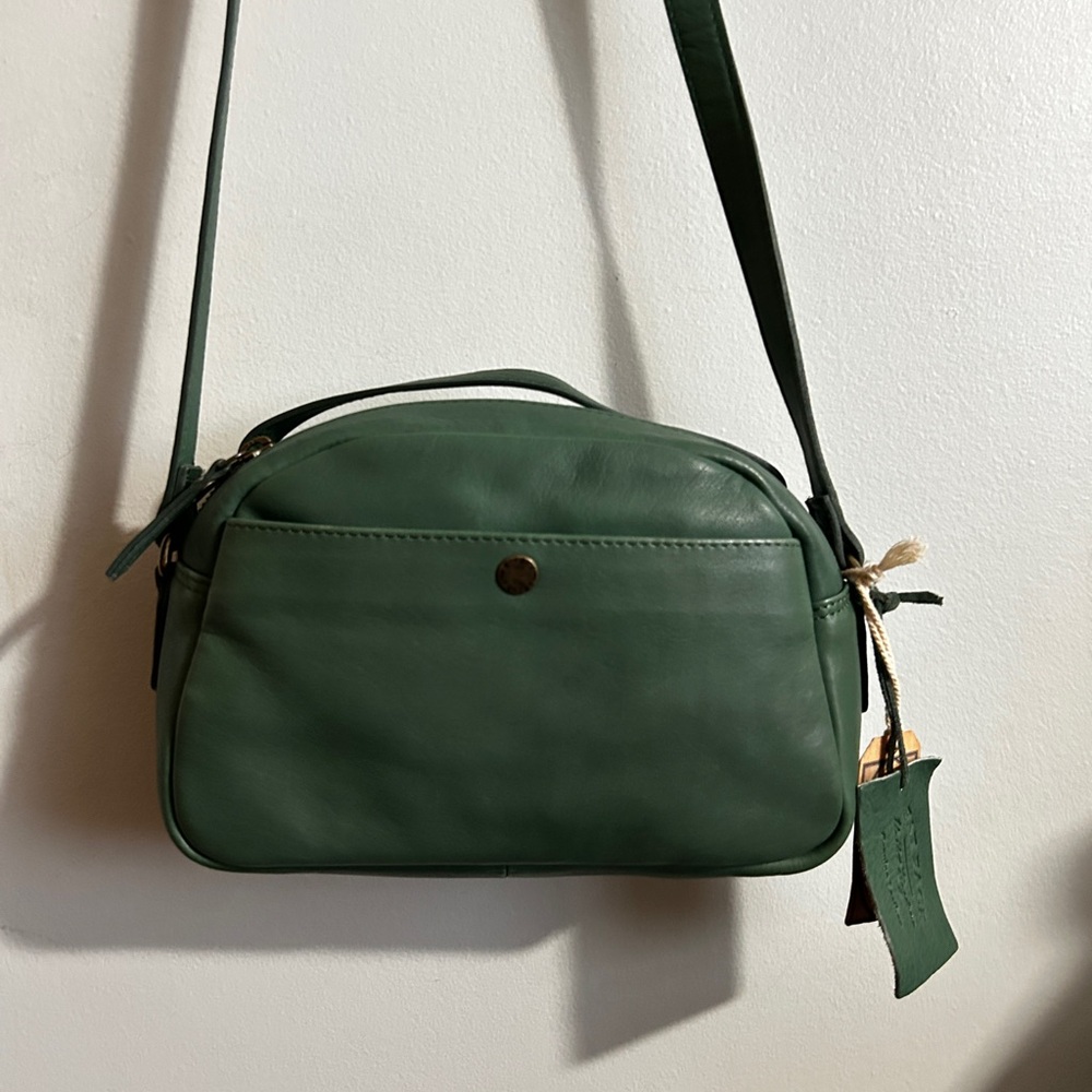 NWT Fat Face Green Leather Crossbody Bag